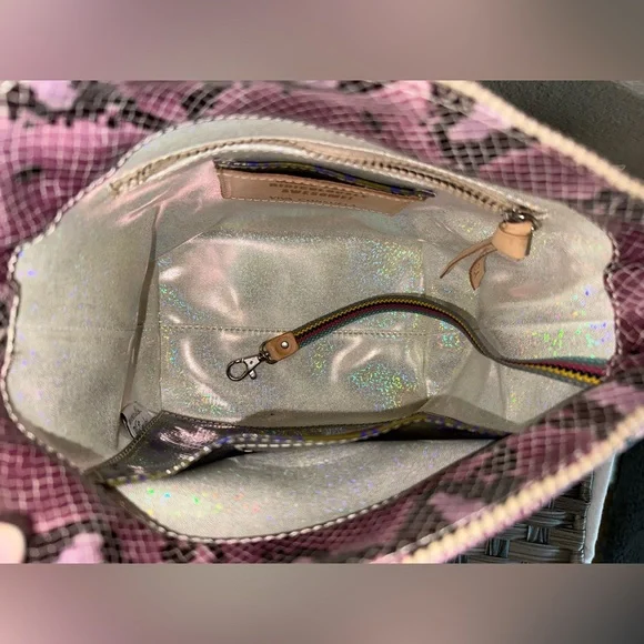 Consuela Crossbody Bag – Pink Python Print & Black Canvas with Rainbow Strap - Picture 4 of 17